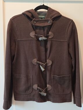 Lauren Ralph Lauren Brown Hooded Toggle Pea Coat